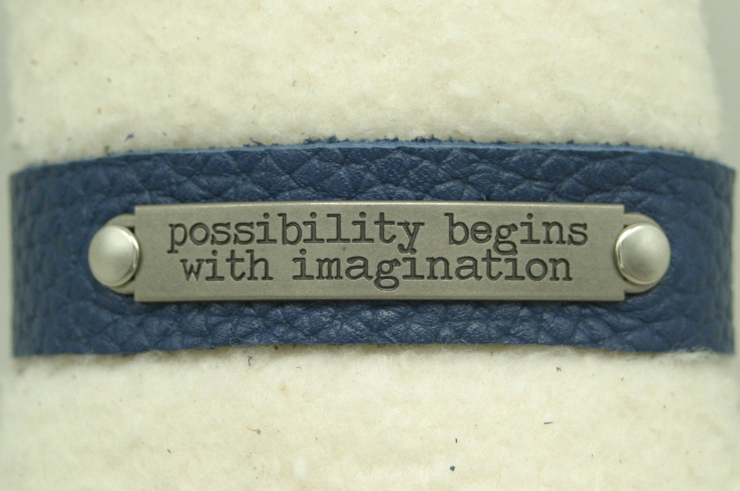 motivational bracelet blue leather possibility begins with imagination