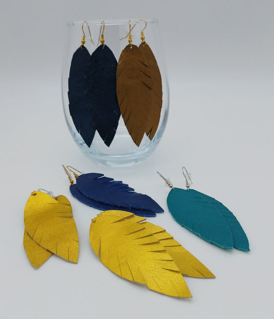 Large Leather Feather Earrings