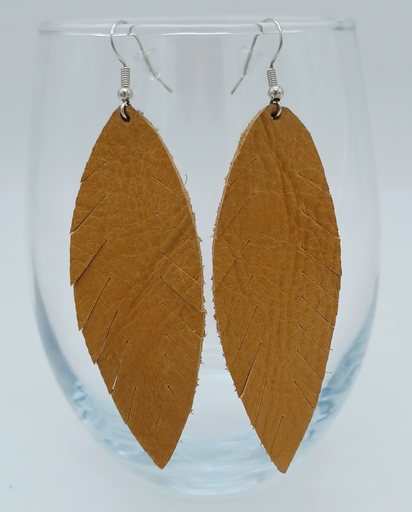 Large Leather Feather Earrings