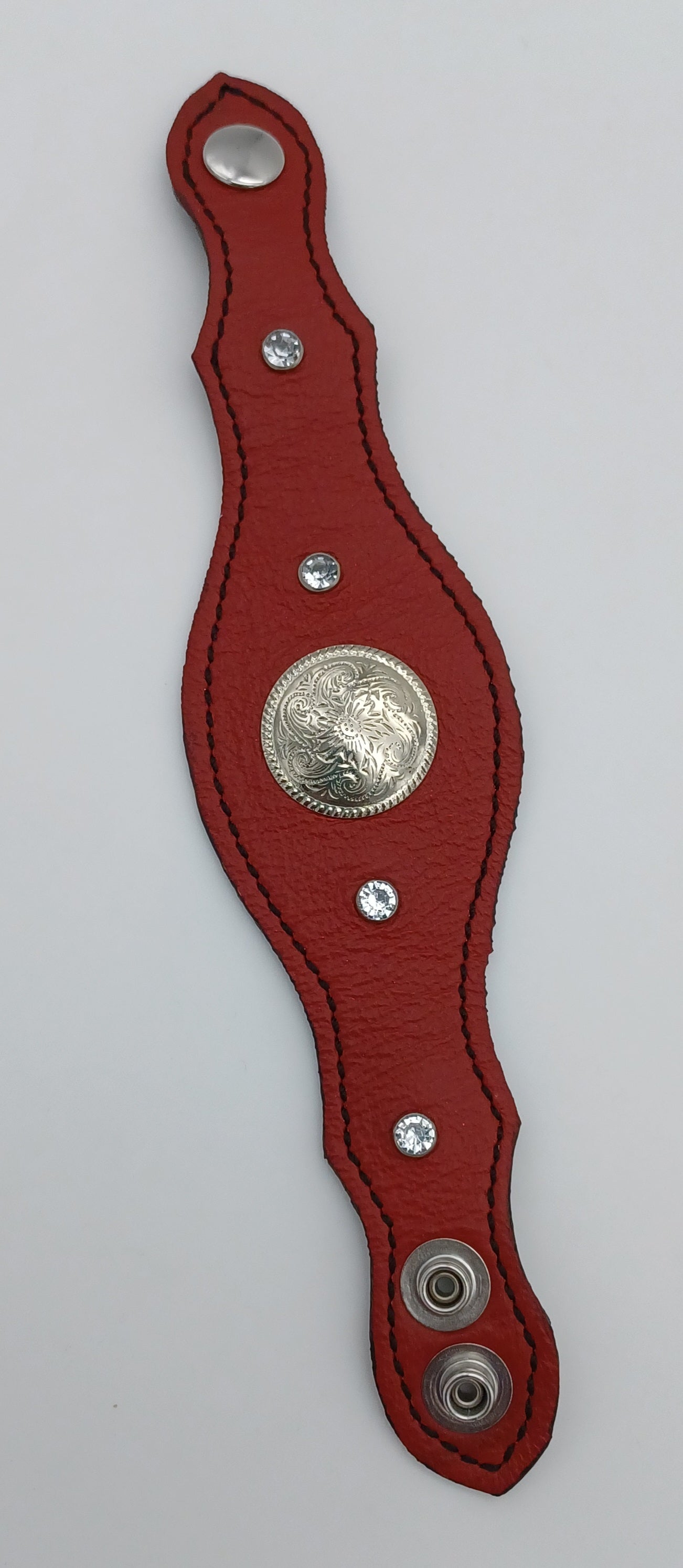 Scalloped Leather Cuff in Red - 006