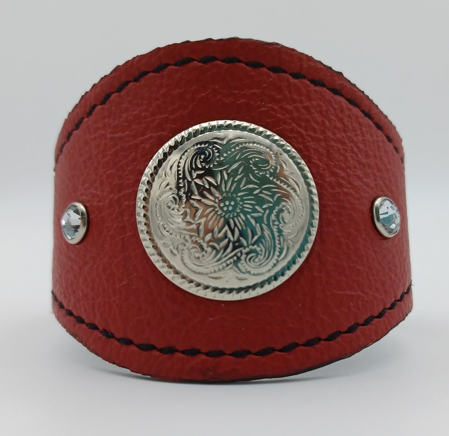 Scalloped Leather Cuff in Red - 006