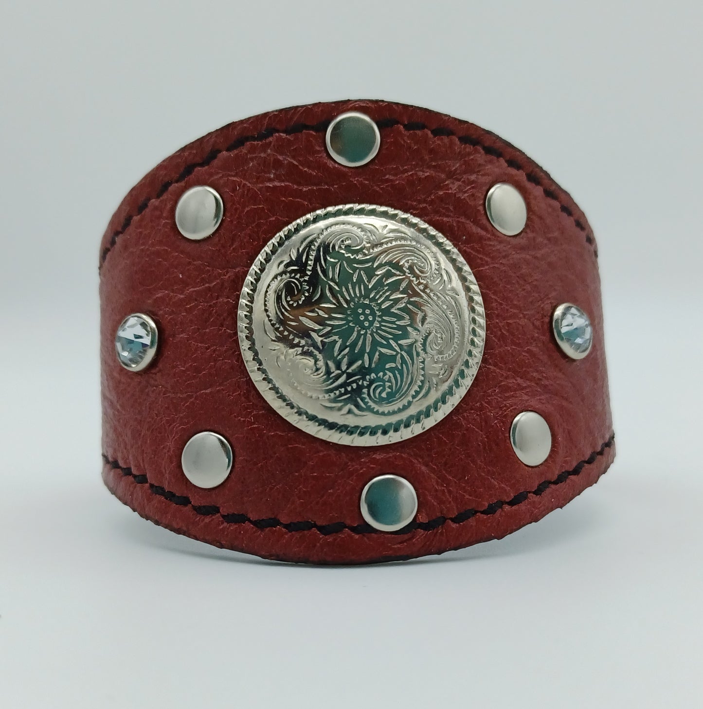 Scalloped Leather Cuff in Red - 002