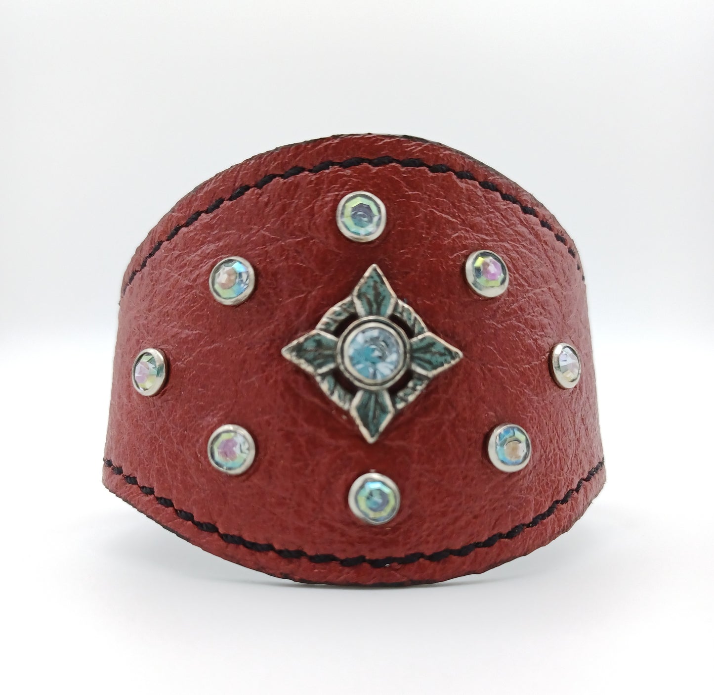 Scalloped Leather Cuff in Red - 005