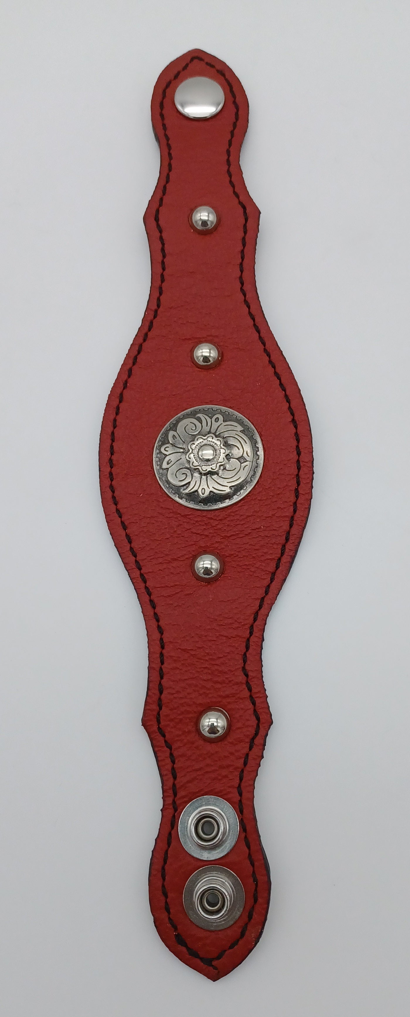 Scalloped Leather Cuff in Red - 007