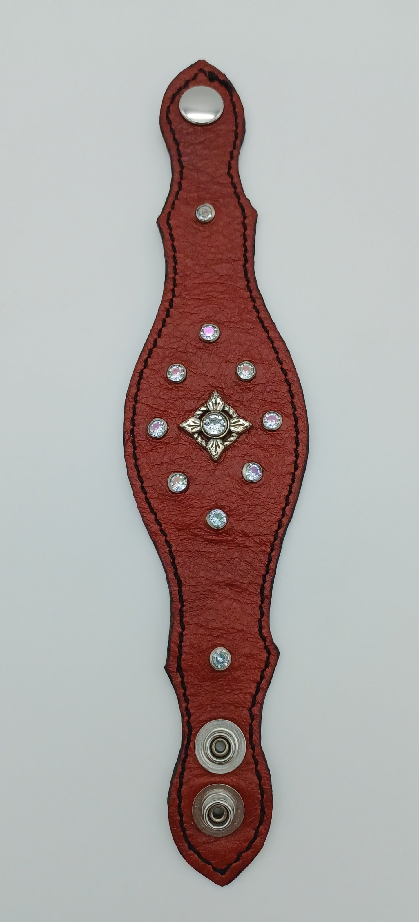 Scalloped Leather Cuff in Red - 005