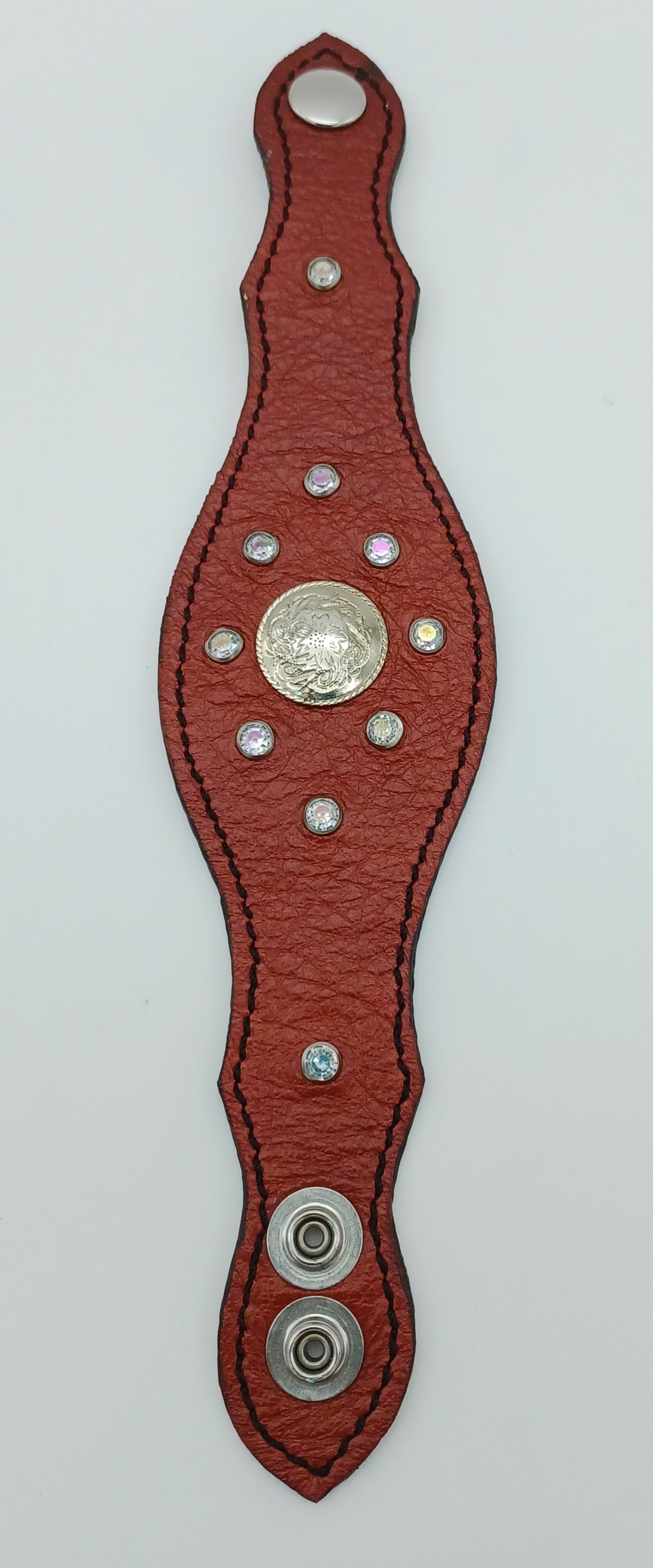 Scalloped Leather Cuff in Red - 002