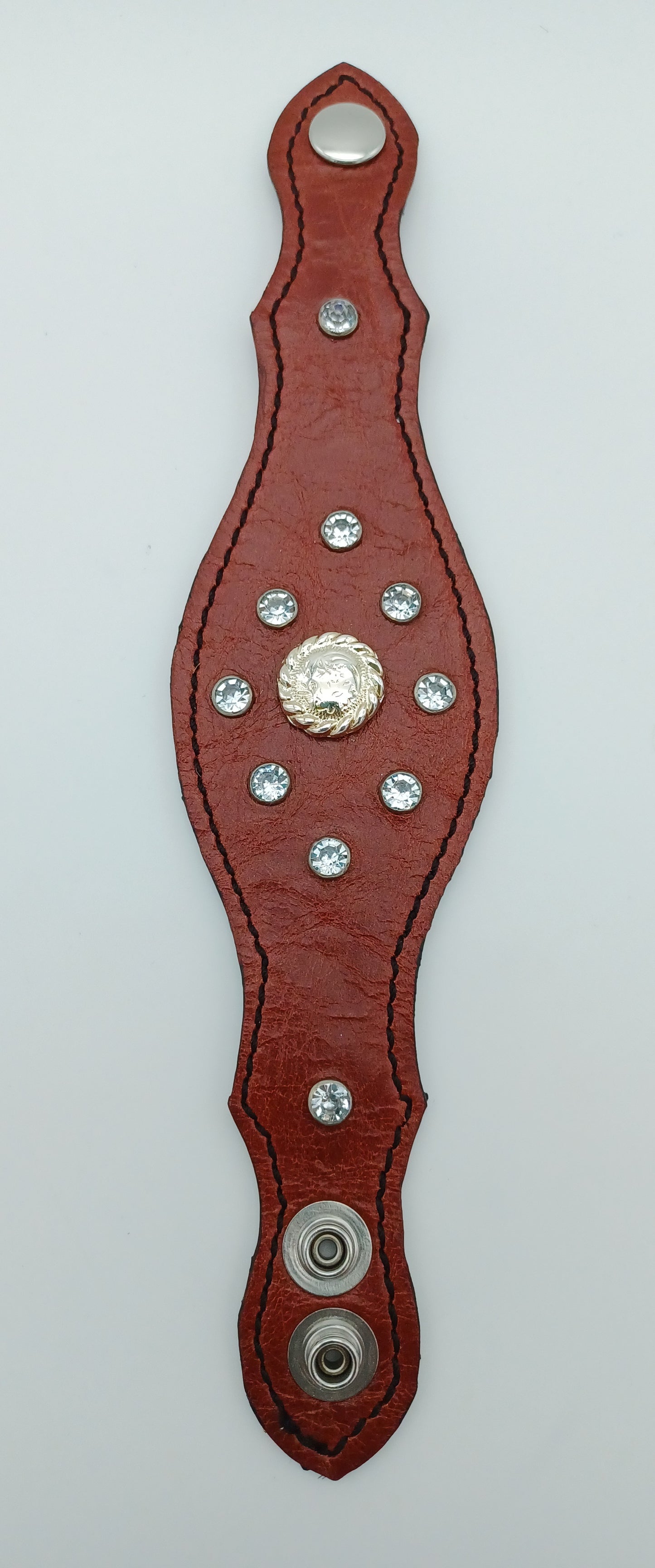 Scalloped Leather Cuff in Red - 003