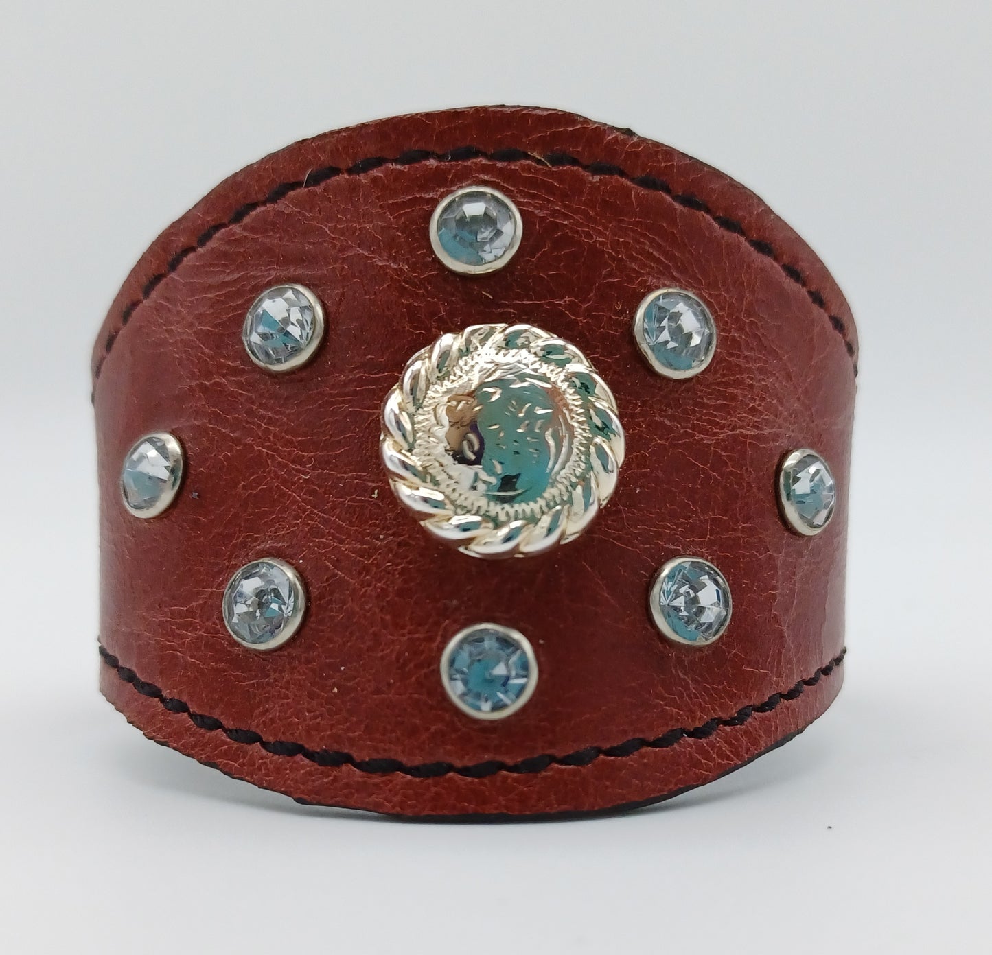 Scalloped Leather Cuff in Red - 003