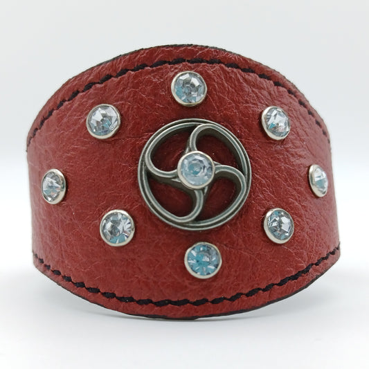 Scalloped Leather Cuff in Red - 001