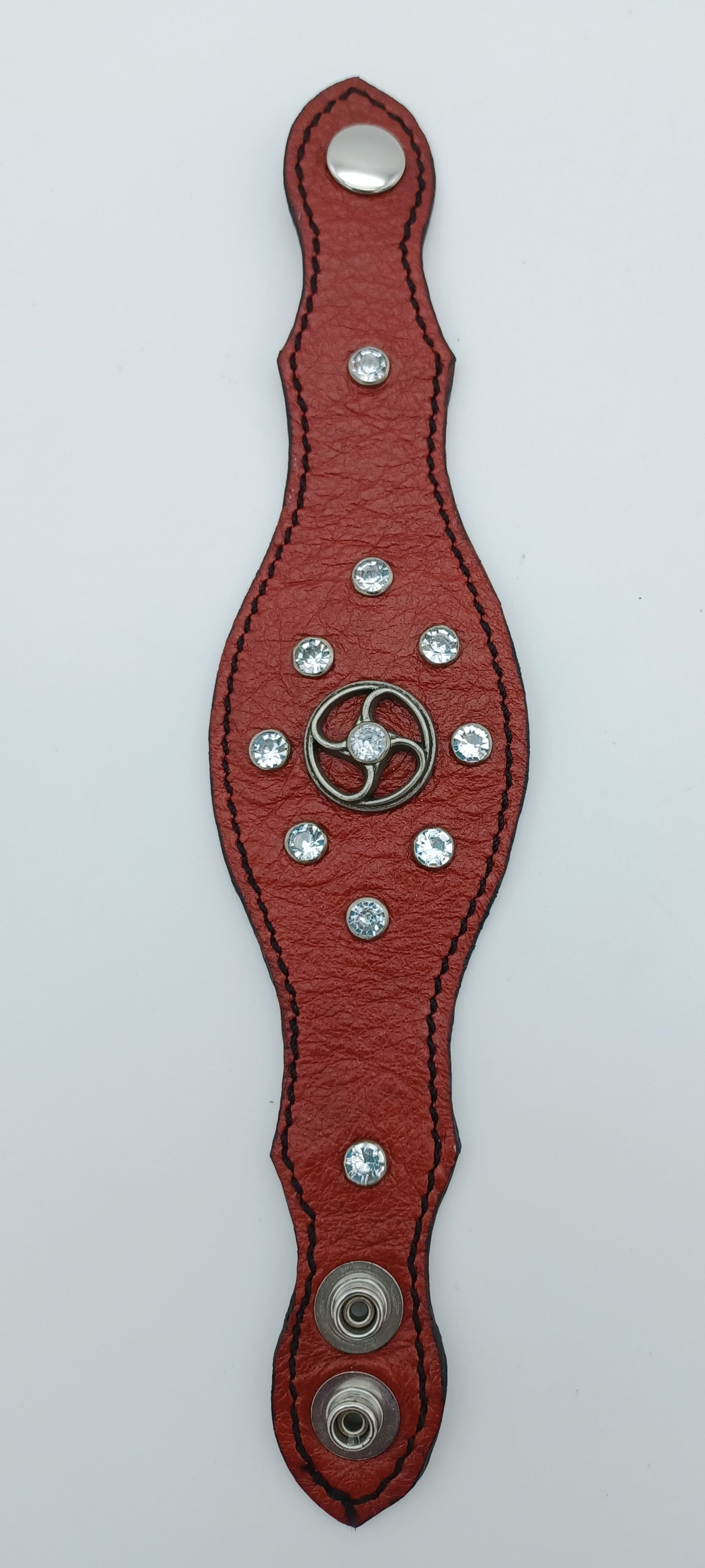 Scalloped Leather Cuff in Red - 001